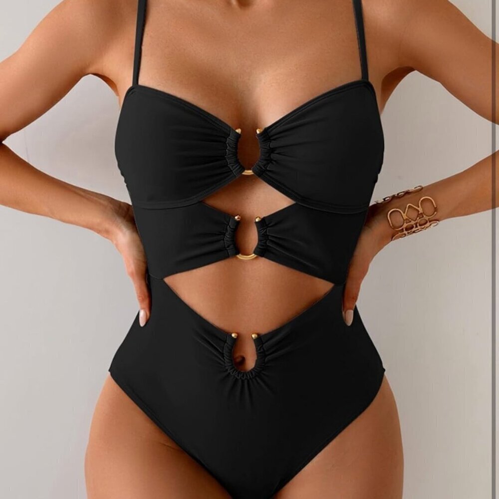 One Piece Swimsuit for Women Ring Linked Monokini Sexy Swim Suit Cutout S/0018